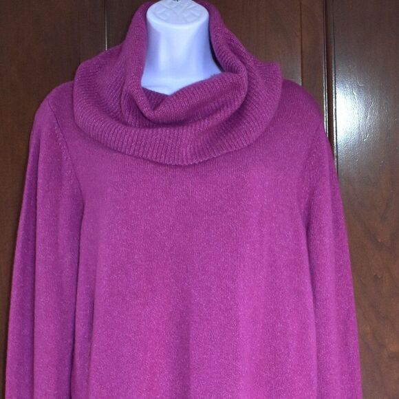 Loft Purple Turtleneck Sweater Wool Blend Tunic Sz Medium Slouchy High Neck Top - Picture 5 of 14